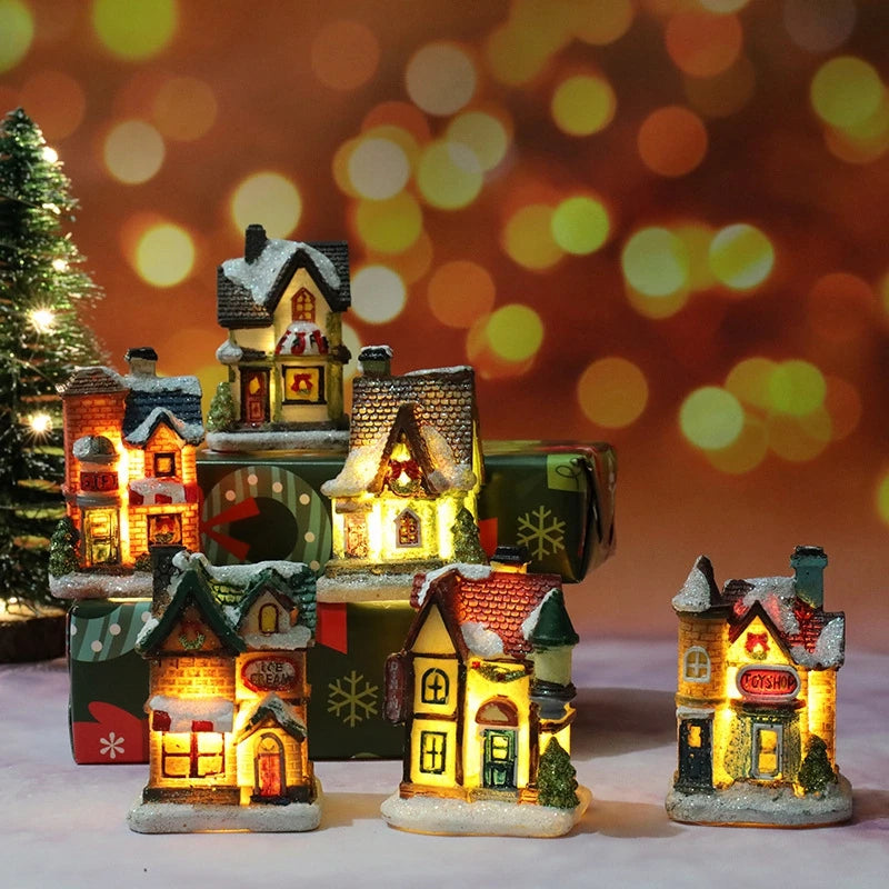 Christmas House Light Decorations – Resin Mini LED Ornaments with Battery | Kids Xmas Gift & Home Decor 2025