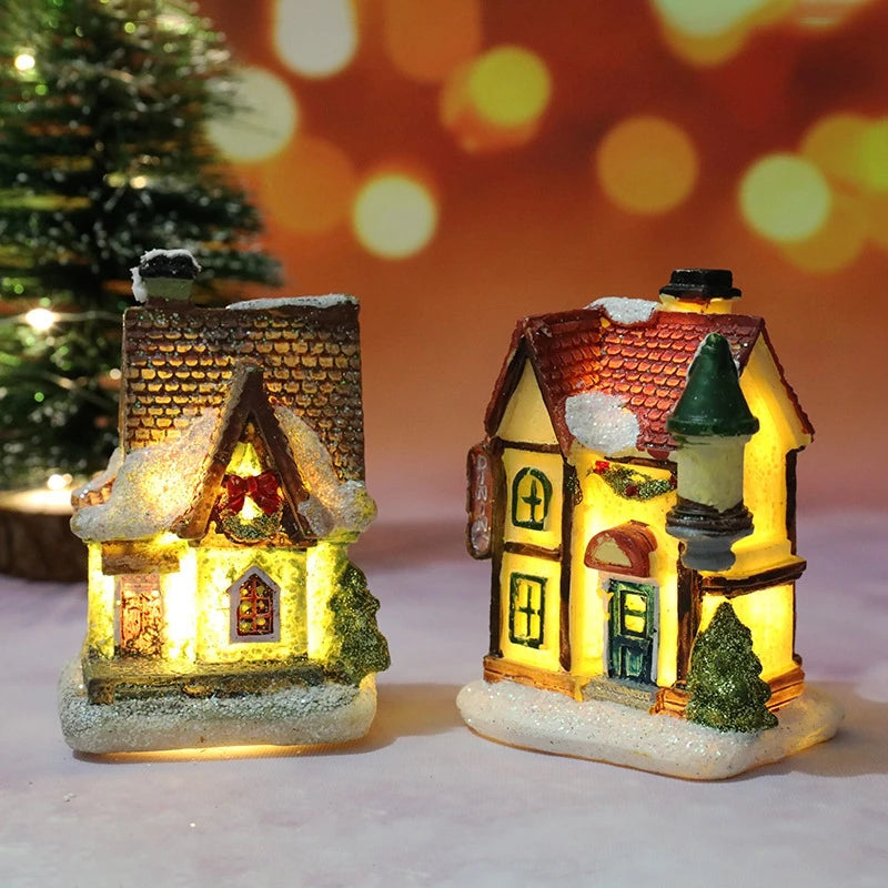 Christmas House Light Decorations – Resin Mini LED Ornaments with Battery | Kids Xmas Gift & Home Decor 2025