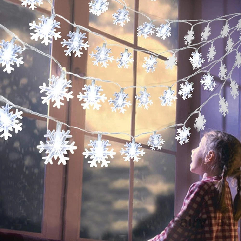 Snowflake LED String Lights – 1.5M 10LED / 3M 20LED Fairy Garland | Xmas 2025 Home, Wedding & Party Decoration