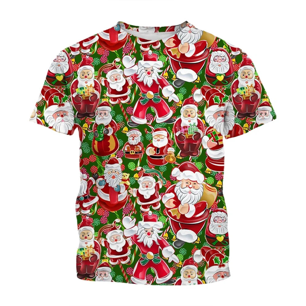 3D Christmas Pattern T-Shirt – Creative Harajuku Style Casual Holiday Top for Men & Women