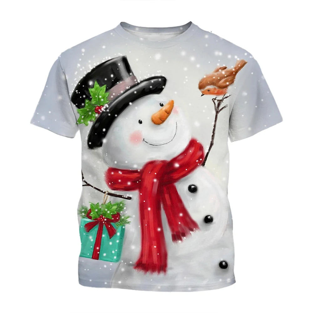 3D Christmas Pattern T-Shirt – Creative Harajuku Style Casual Holiday Top for Men & Women
