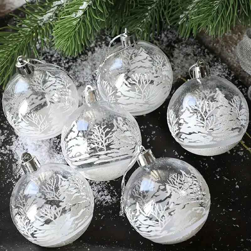 6cm Round Snowflake Christmas Balls – Glitter Tree Ornaments Set | Xmas Hanging Decorations for Home & Party 2025