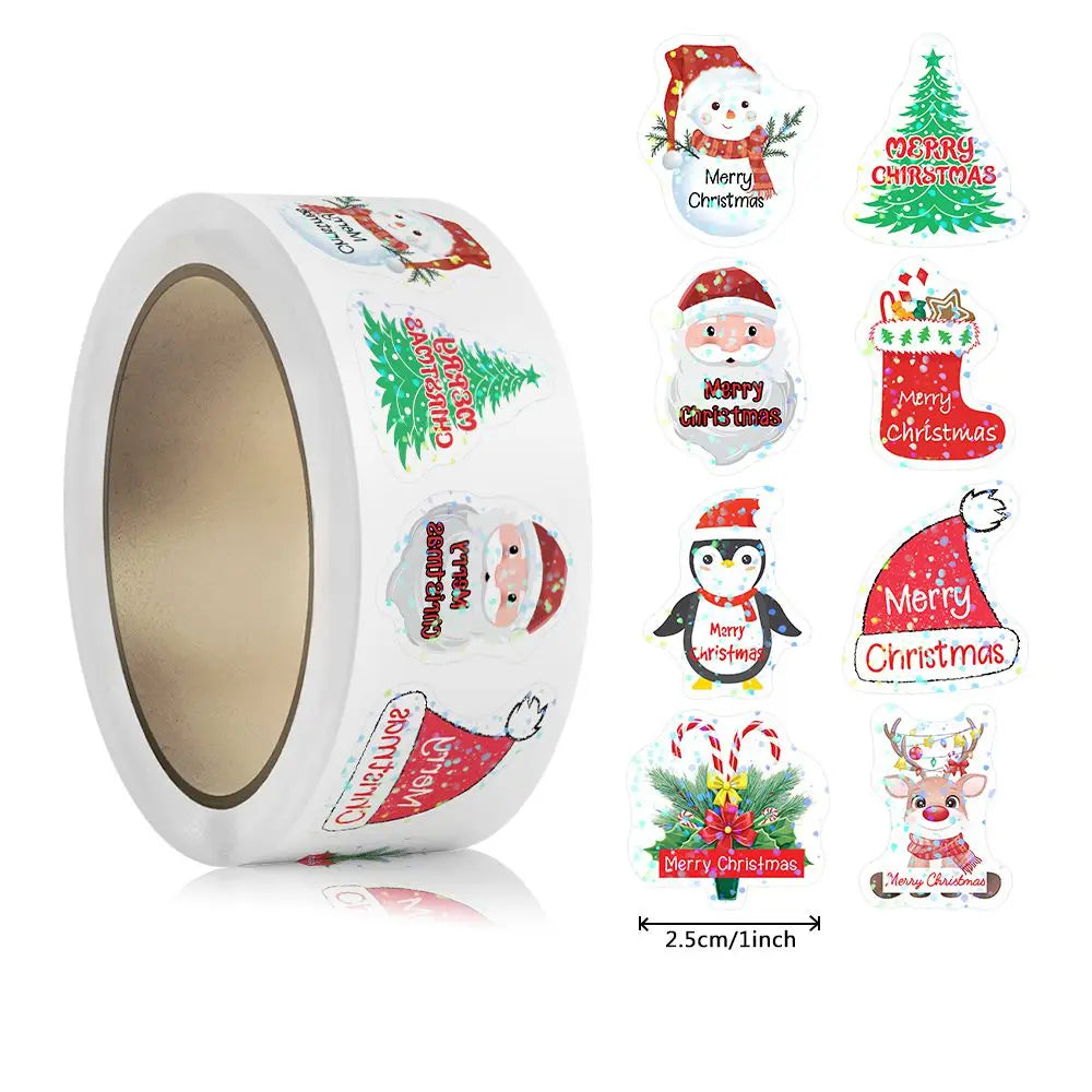 500pcs Laser Cartoon Christmas Stickers – Gift Wrapping Labels, Reward Stickers & Scrapbooking Supplies (1 Inch)