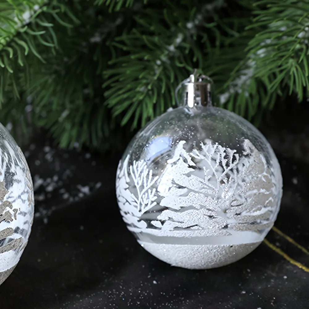 6cm Round Snowflake Christmas Balls – Glitter Tree Ornaments Set | Xmas Hanging Decorations for Home & Party 2025