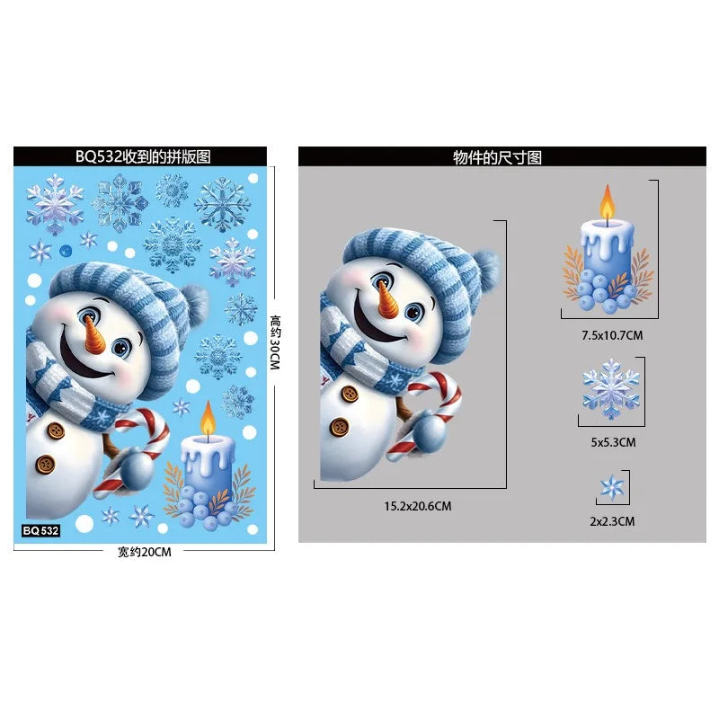 Christmas Blue Snowman Window Stickers – Santa, Elk & Snowflake Decals | Merry Christmas 2025 & Happy New Year 2026 Decor