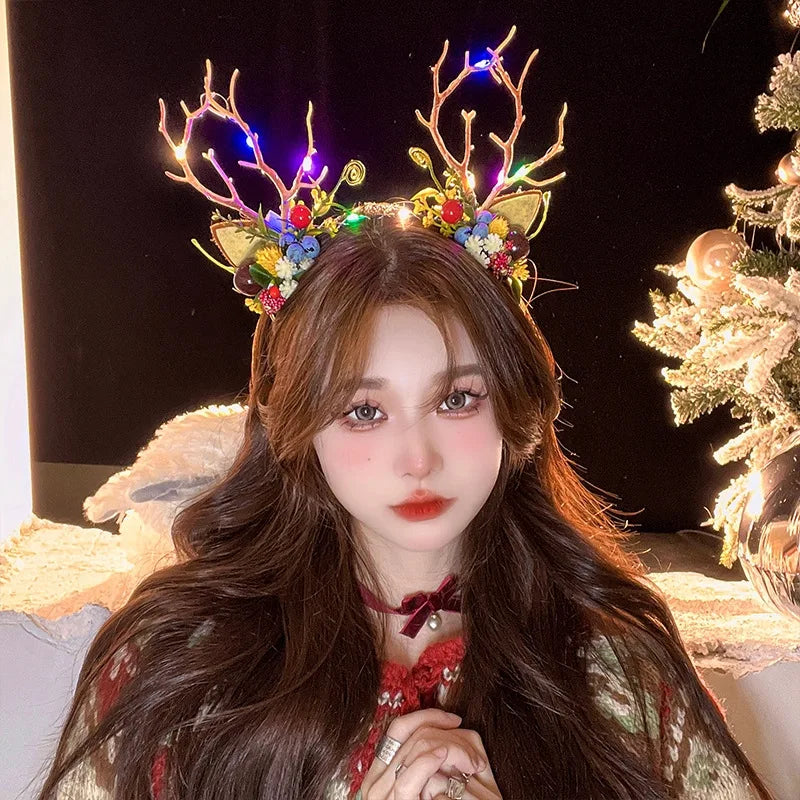 Christmas Luminous Hairpin & Headband – LED Deer Antler Hair Accessories | Xmas Party Gifts & New Year 2026 Decorations