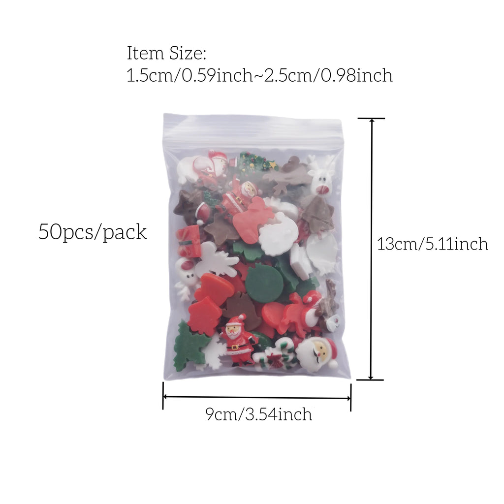 50pcs Resin Christmas Flatbacks – Mixed Santa, Snowman, Snowflake, Holly & Tree Cabochons for DIY Crafts