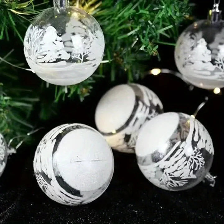 6cm Round Snowflake Christmas Balls – Glitter Tree Ornaments Set | Xmas Hanging Decorations for Home & Party 2025