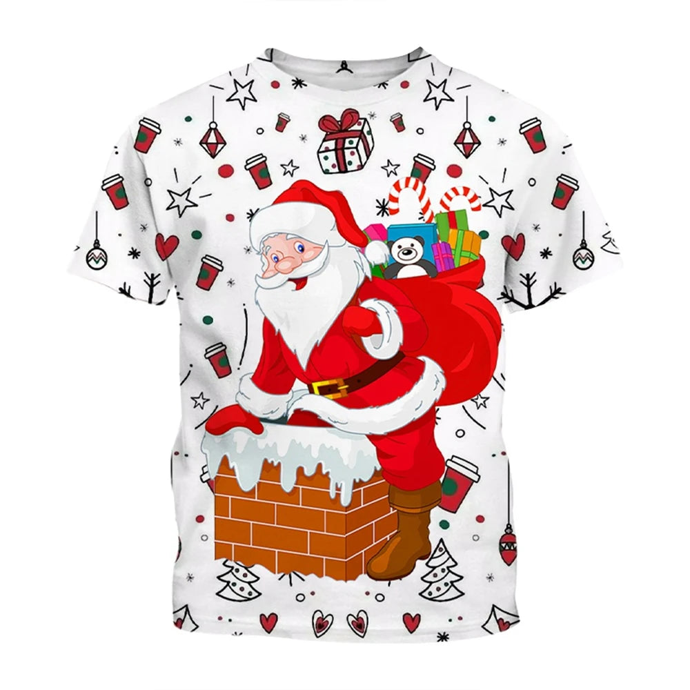 3D Christmas Pattern T-Shirt – Creative Harajuku Style Casual Holiday Top for Men & Women