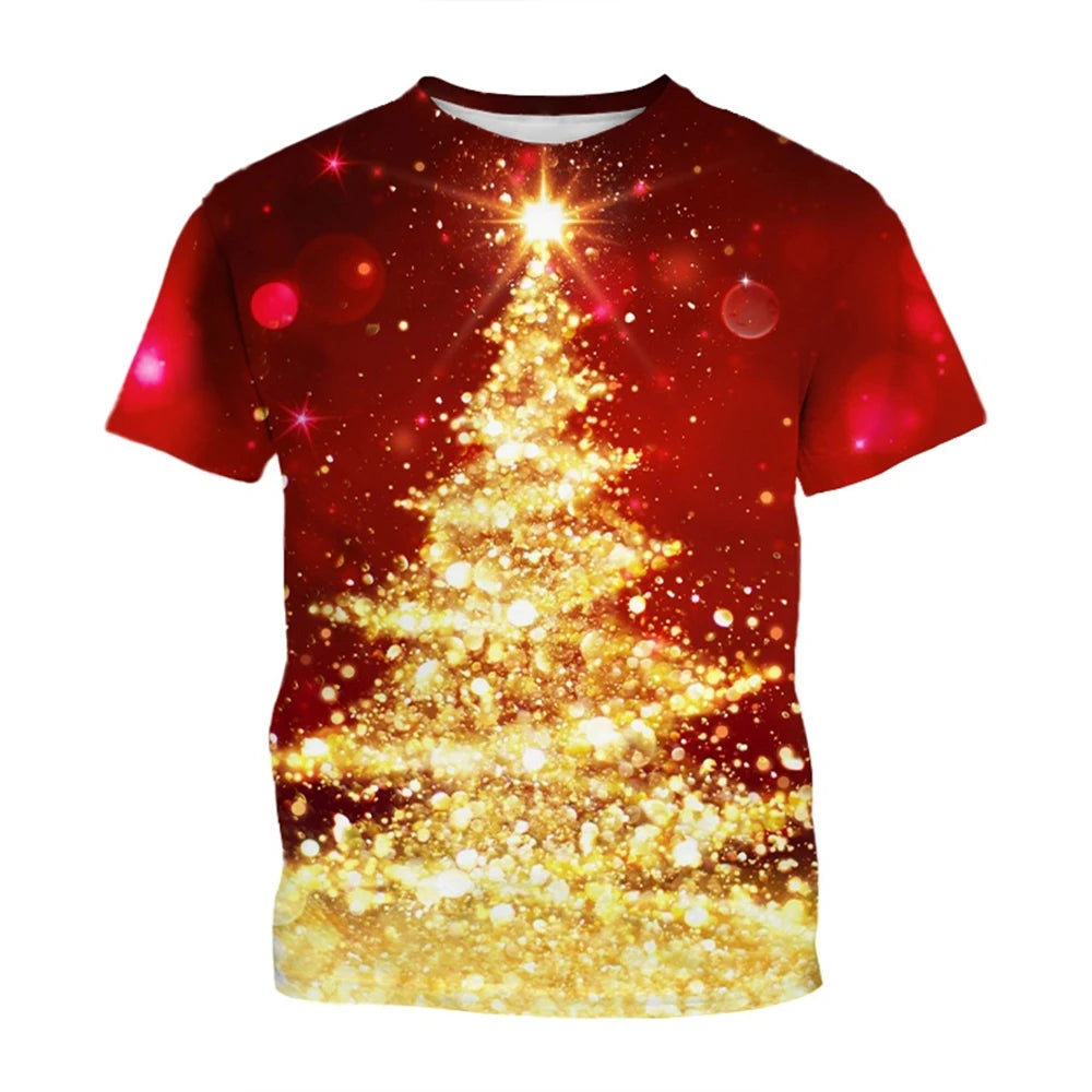 3D Christmas Pattern T-Shirt – Creative Harajuku Style Casual Holiday Top for Men & Women