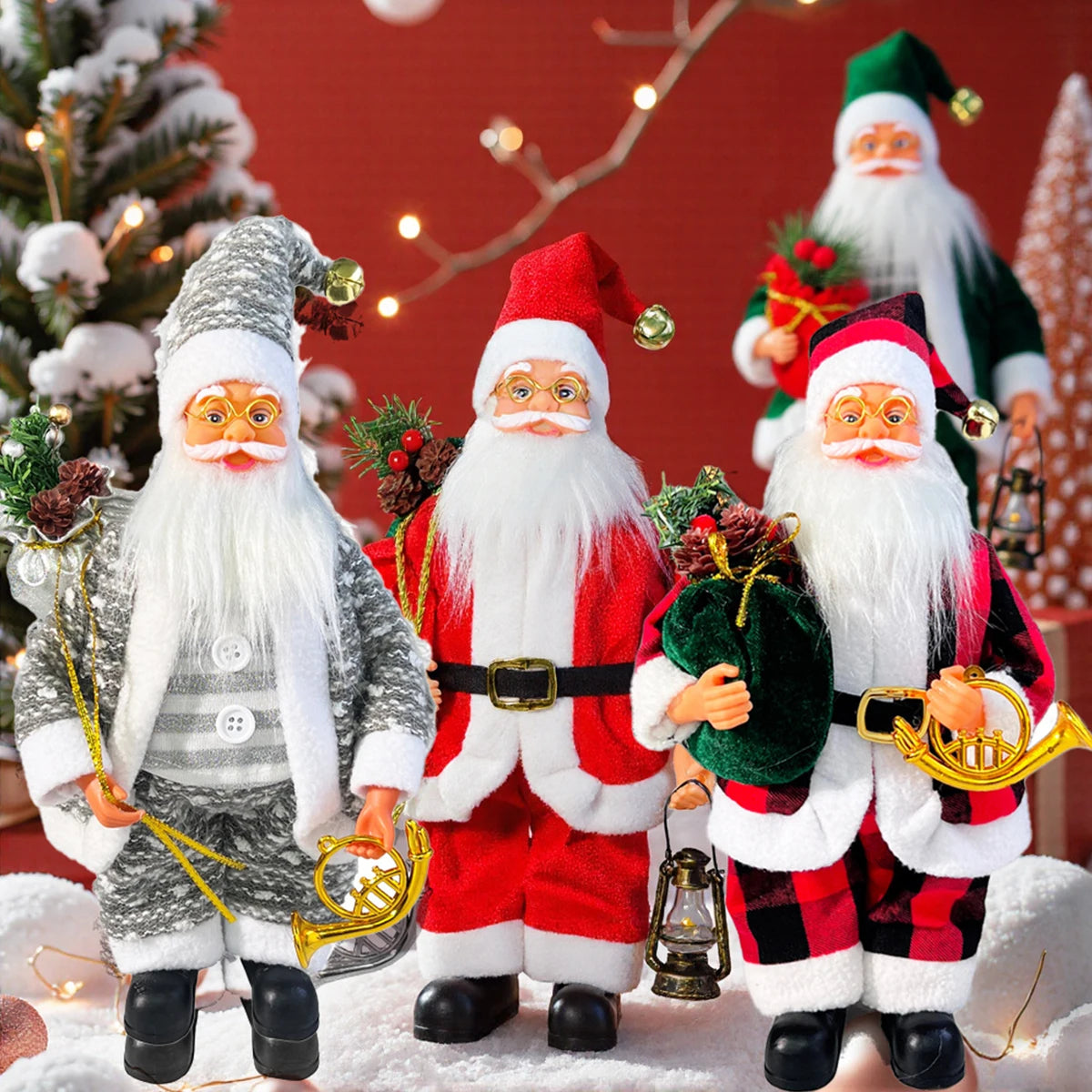 Polyester Santa Claus Figurines – Standing Christmas Dolls & Window Decorations 2025