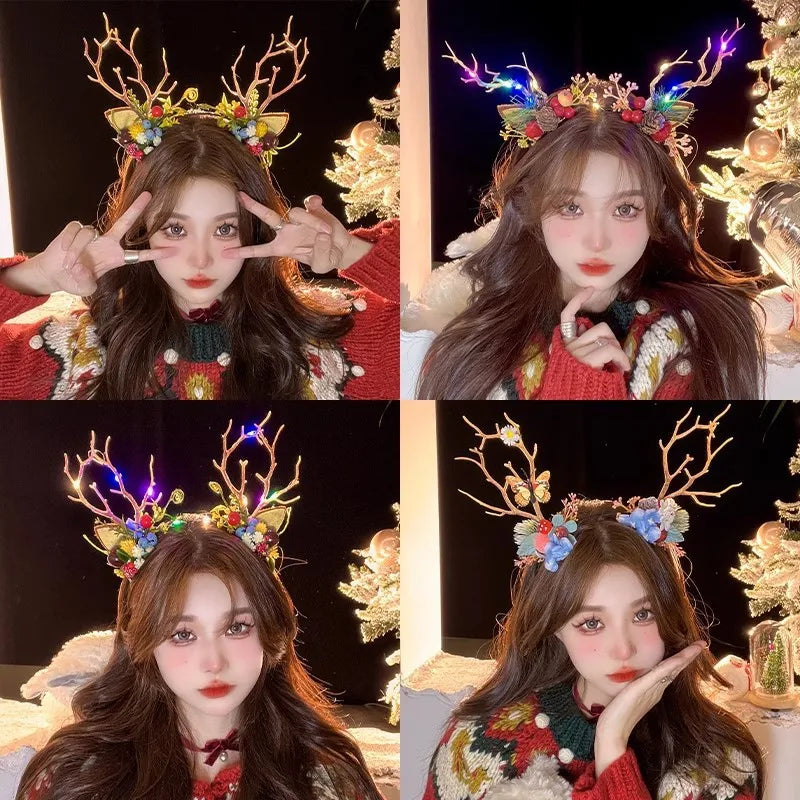 Christmas Luminous Hairpin & Headband – LED Deer Antler Hair Accessories | Xmas Party Gifts & New Year 2026 Decorations