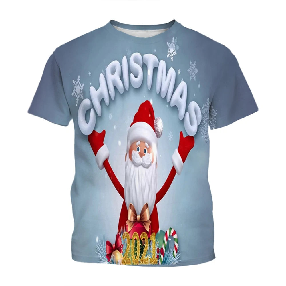 3D Christmas Pattern T-Shirt – Creative Harajuku Style Casual Holiday Top for Men & Women