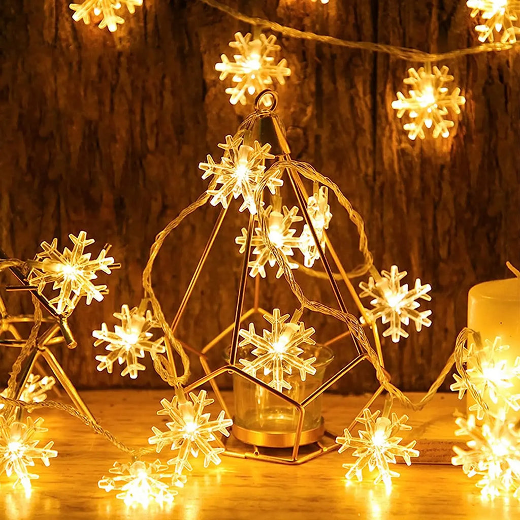 Snowflake LED String Lights – 1.5M 10LED / 3M 20LED Fairy Garland | Xmas 2025 Home, Wedding & Party Decoration