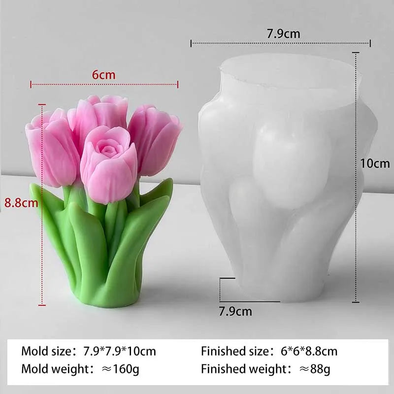 Valentine’s Day Tulip Bouquet Silicone Mold – DIY Candle, Soap, and Resin Craft Mold