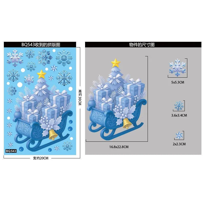 Christmas Blue Snowman Window Stickers – Santa, Elk & Snowflake Decals | Merry Christmas 2025 & Happy New Year 2026 Decor