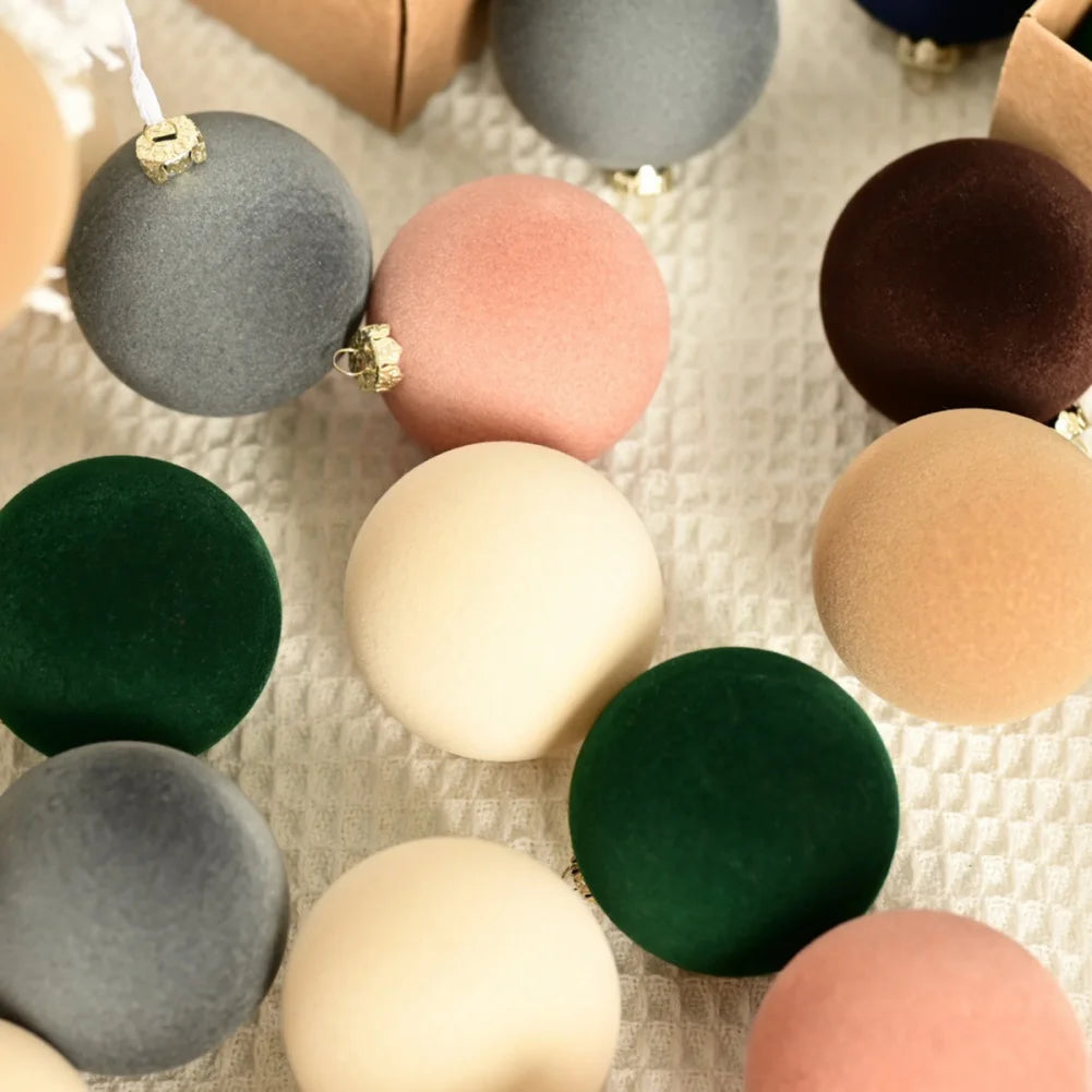 12 pcs Velvet Christmas Balls Set – 6cm Tree Ornaments with Gift Box | 2025 Xmas & New Year 2026 Decorative Baubles