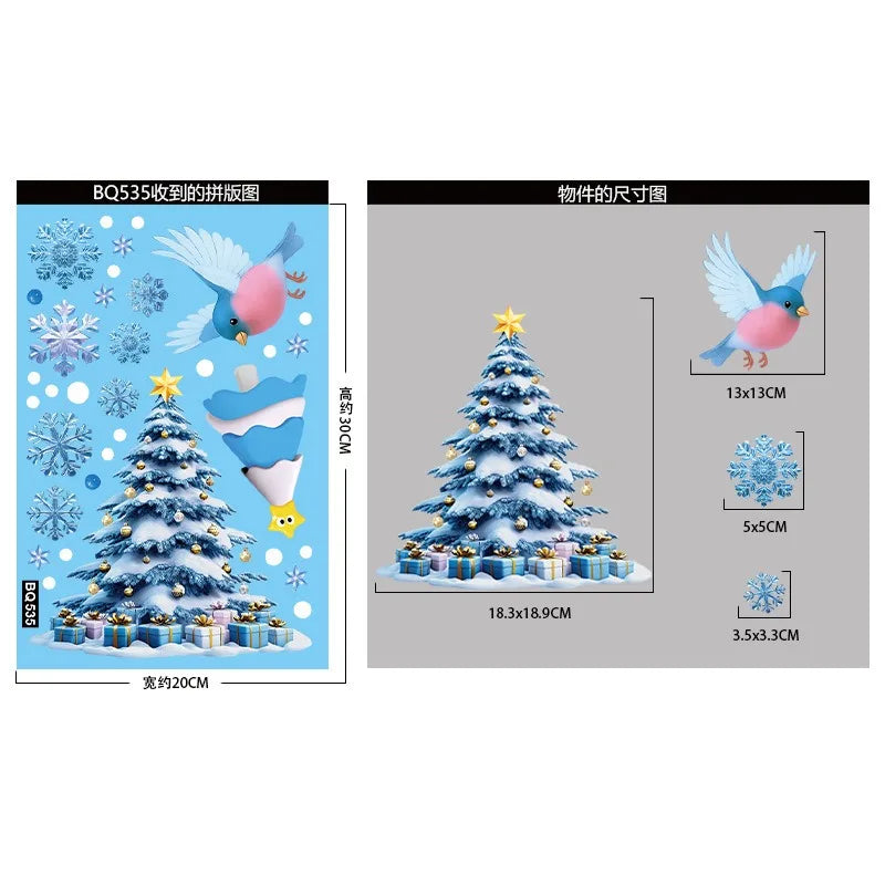 Christmas Blue Snowman Window Stickers – Santa, Elk & Snowflake Decals | Merry Christmas 2025 & Happy New Year 2026 Decor
