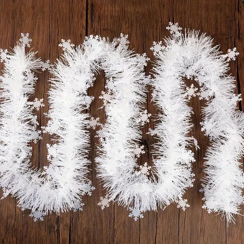 2M Christmas Snowflake Tinsel Garland – Metallic Twist Xmas Tree & Ceiling Decoration | Holiday Party & New Year 2026 Decor