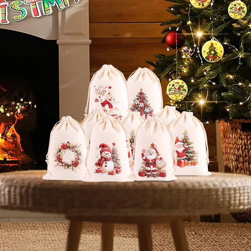 6pcs Christmas Linen Drawstring Gift Bags – Burlap Candy Pouches for Christmas 2025 & New Year 2026