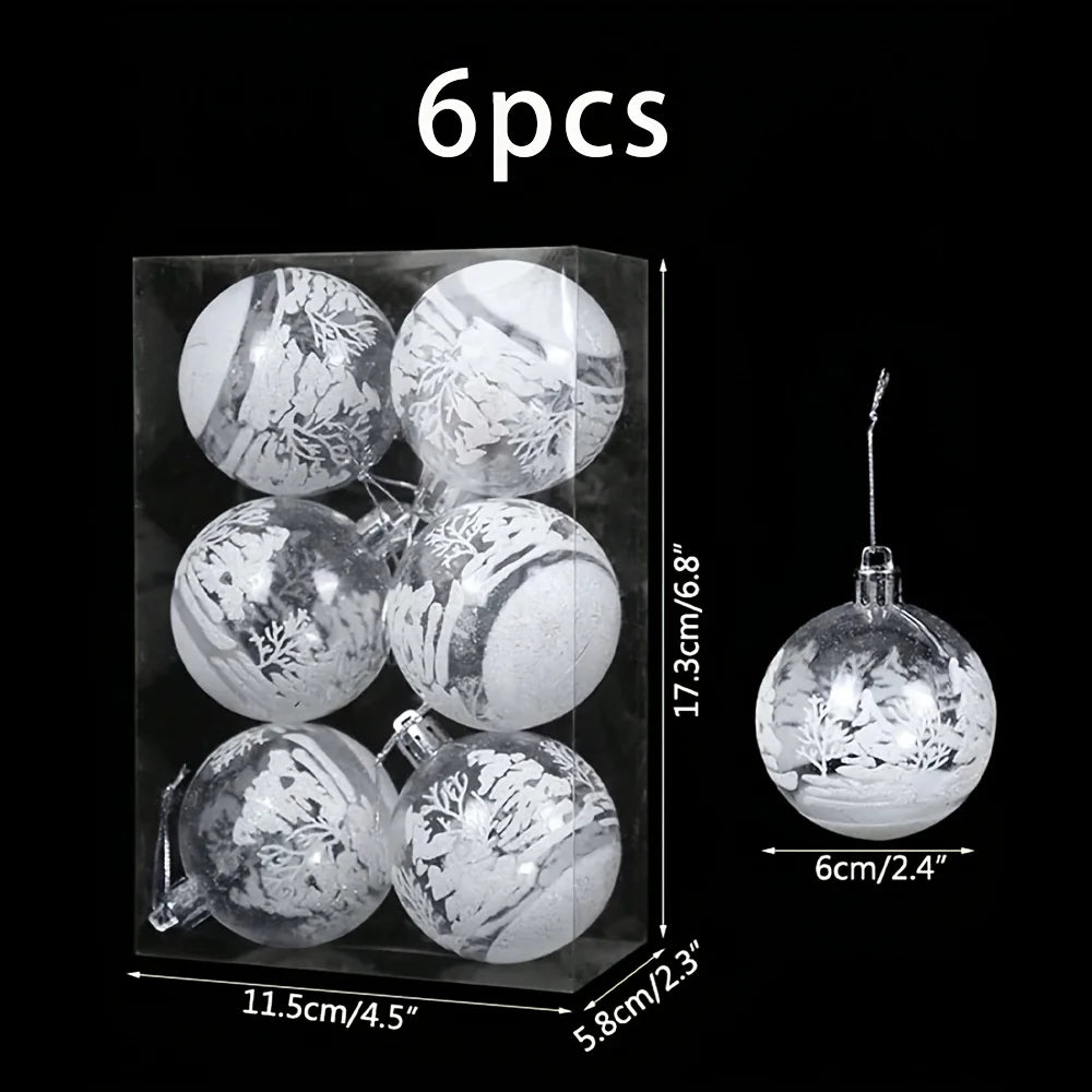 6cm Round Snowflake Christmas Balls – Glitter Tree Ornaments Set | Xmas Hanging Decorations for Home & Party 2025