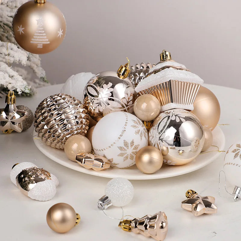 42pcs 6cm Champagne Christmas Balls – Tree Hanging Ornaments | 2025 Xmas Home & New Year 2026 Party Decorations