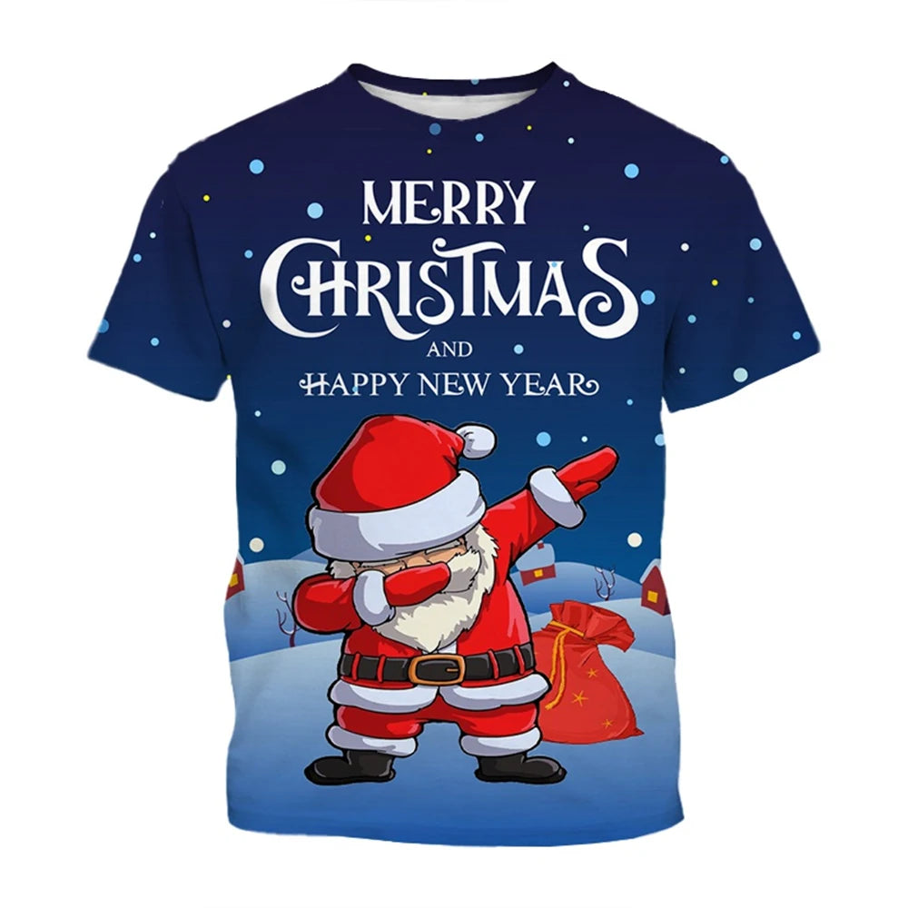 3D Christmas Pattern T-Shirt – Creative Harajuku Style Casual Holiday Top for Men & Women
