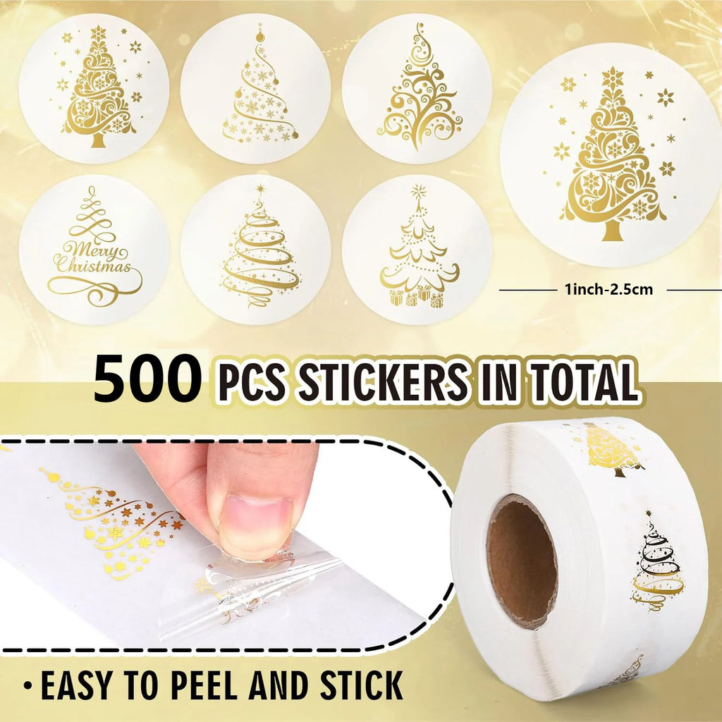 500pcs Clear “Merry Christmas” Stickers – Transparent Self-Adhesive Labels for Gifts, Cards & Scrapbooking (1 inch / 2.5cm)