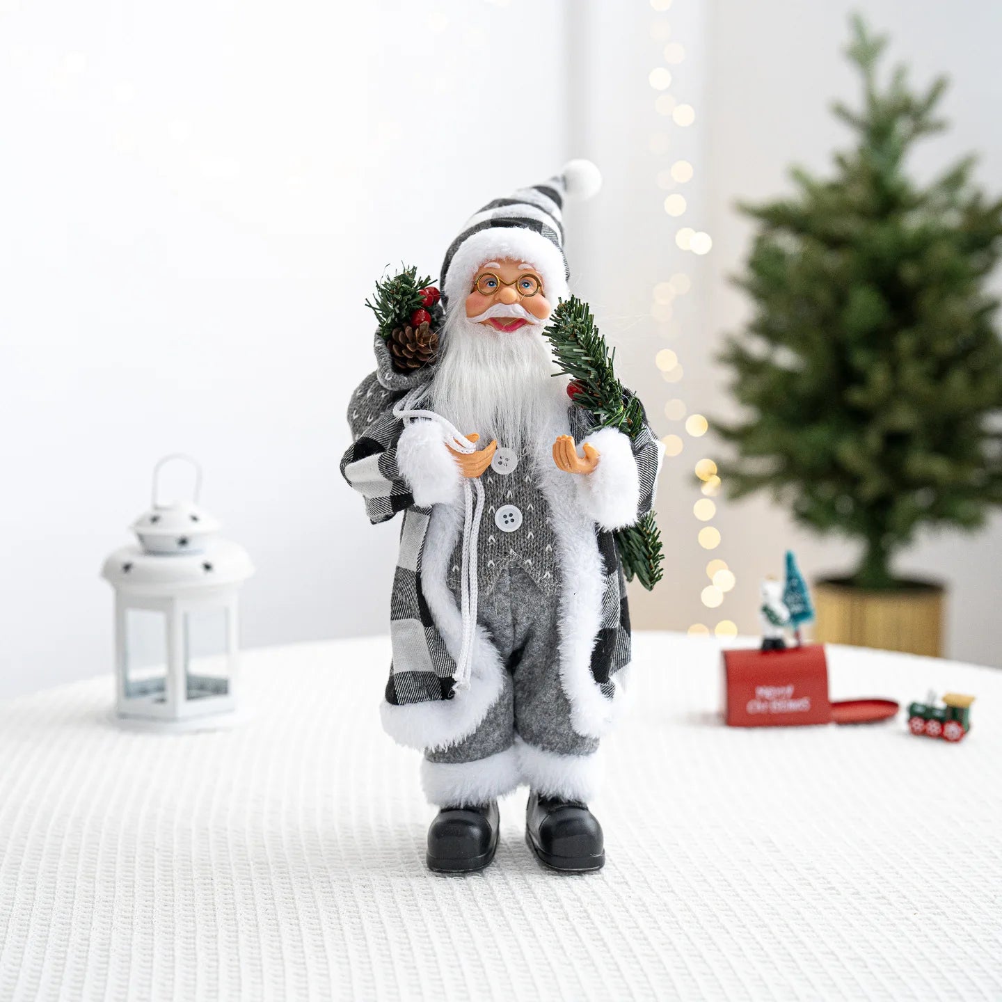 30cm Santa Claus Figurine with Christmas Backpack – Creative Standing Old Man Doll Ornament 2025
