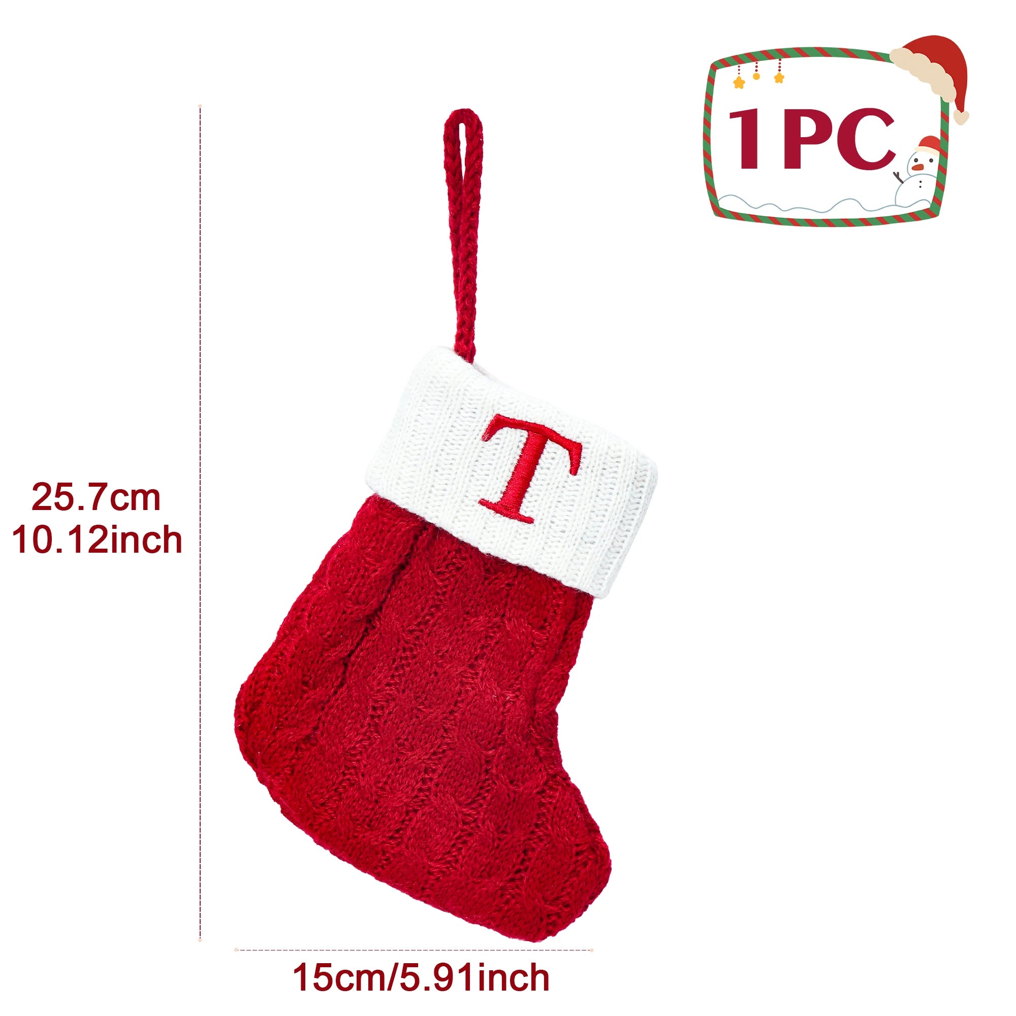 Knitted Christmas Stocking – Snowflake & Letter Design | 2025 Xmas Tree Hanging Socks Home Decor & New Year 2026 Gift