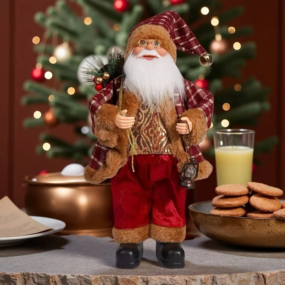 2/1 Set Red & Gold Standing and Sitting Santa Claus Statues – Luxury Christmas Decorations for 2025