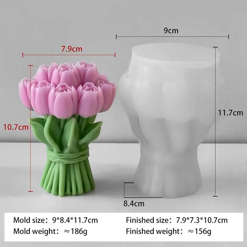 Valentine’s Day Tulip Bouquet Silicone Mold – DIY Candle, Soap, and Resin Craft Mold