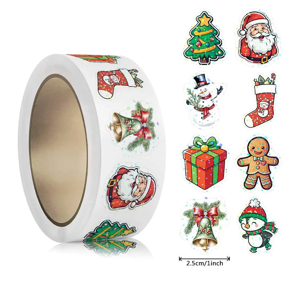 500pcs Laser Cartoon Christmas Stickers – Gift Wrapping Labels, Reward Stickers & Scrapbooking Supplies (1 Inch)