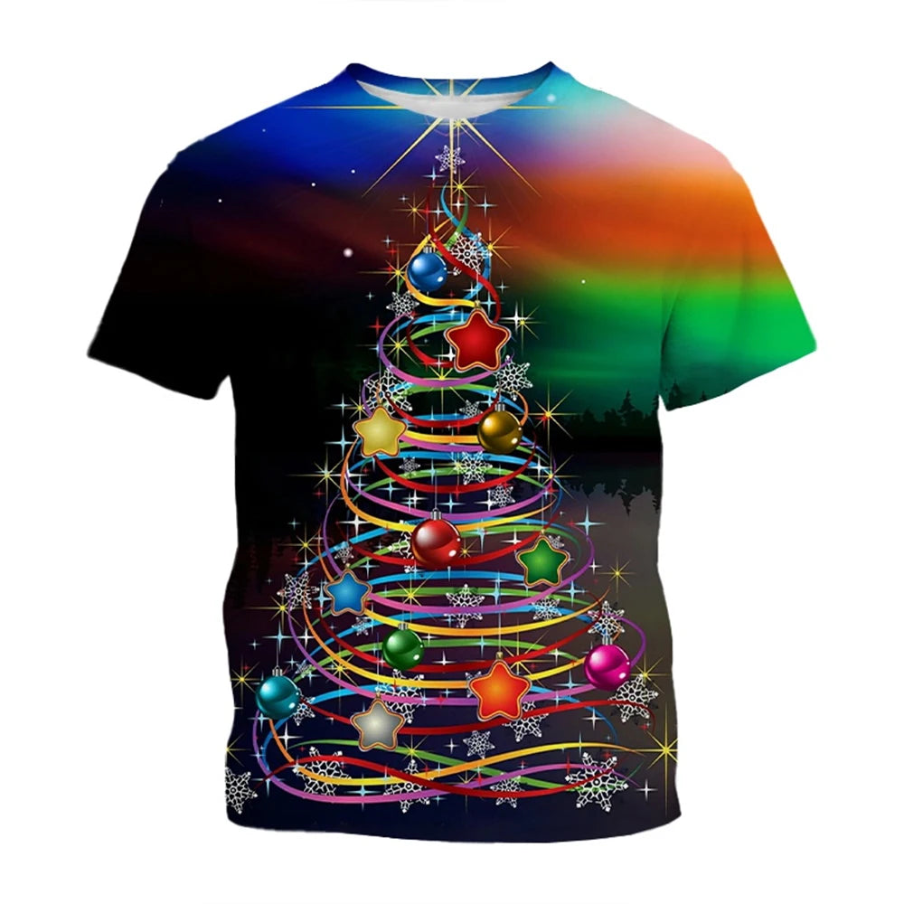3D Christmas Pattern T-Shirt – Creative Harajuku Style Casual Holiday Top for Men & Women