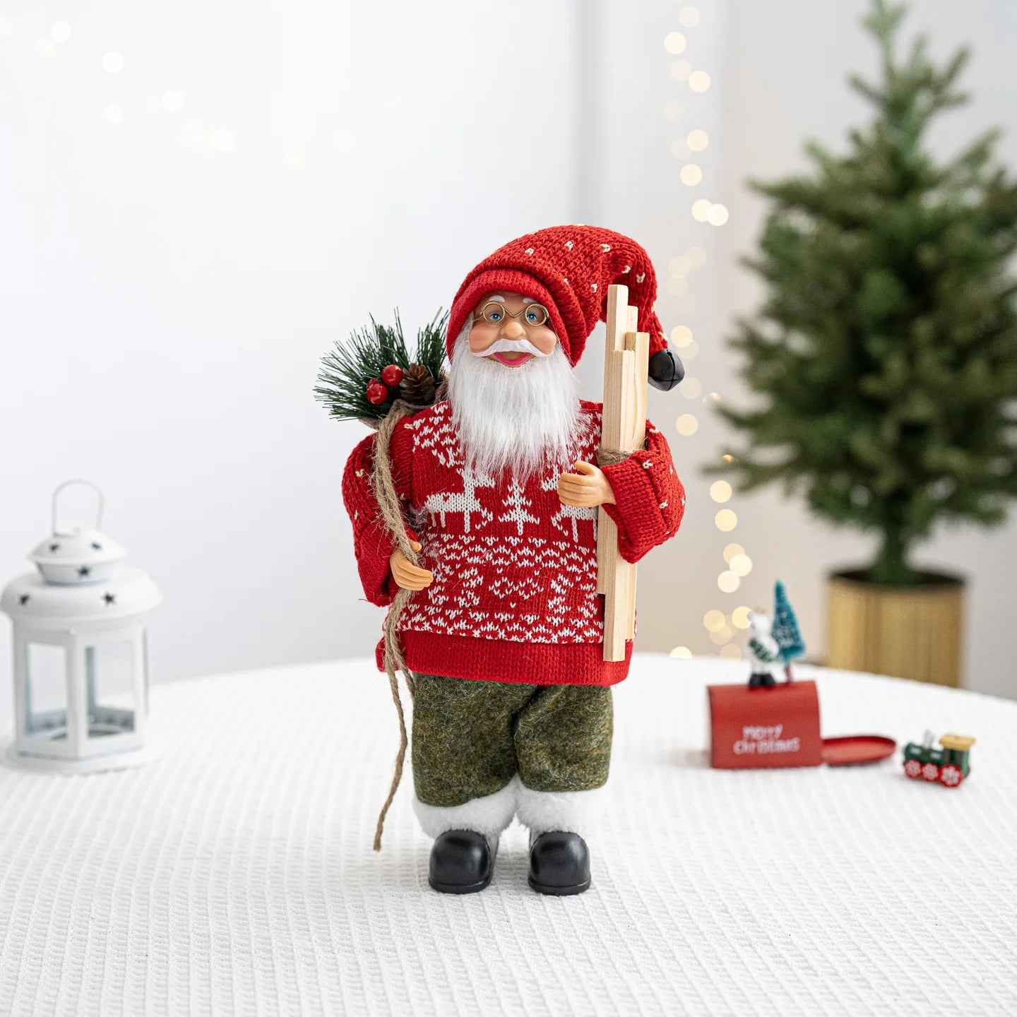 30cm Santa Claus Figurine with Christmas Backpack – Creative Standing Old Man Doll Ornament 2025