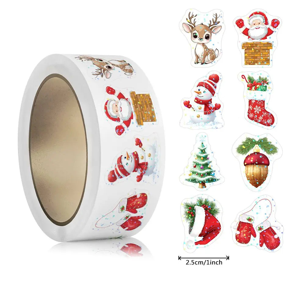 500pcs Laser Cartoon Christmas Stickers – Gift Wrapping Labels, Reward Stickers & Scrapbooking Supplies (1 Inch)