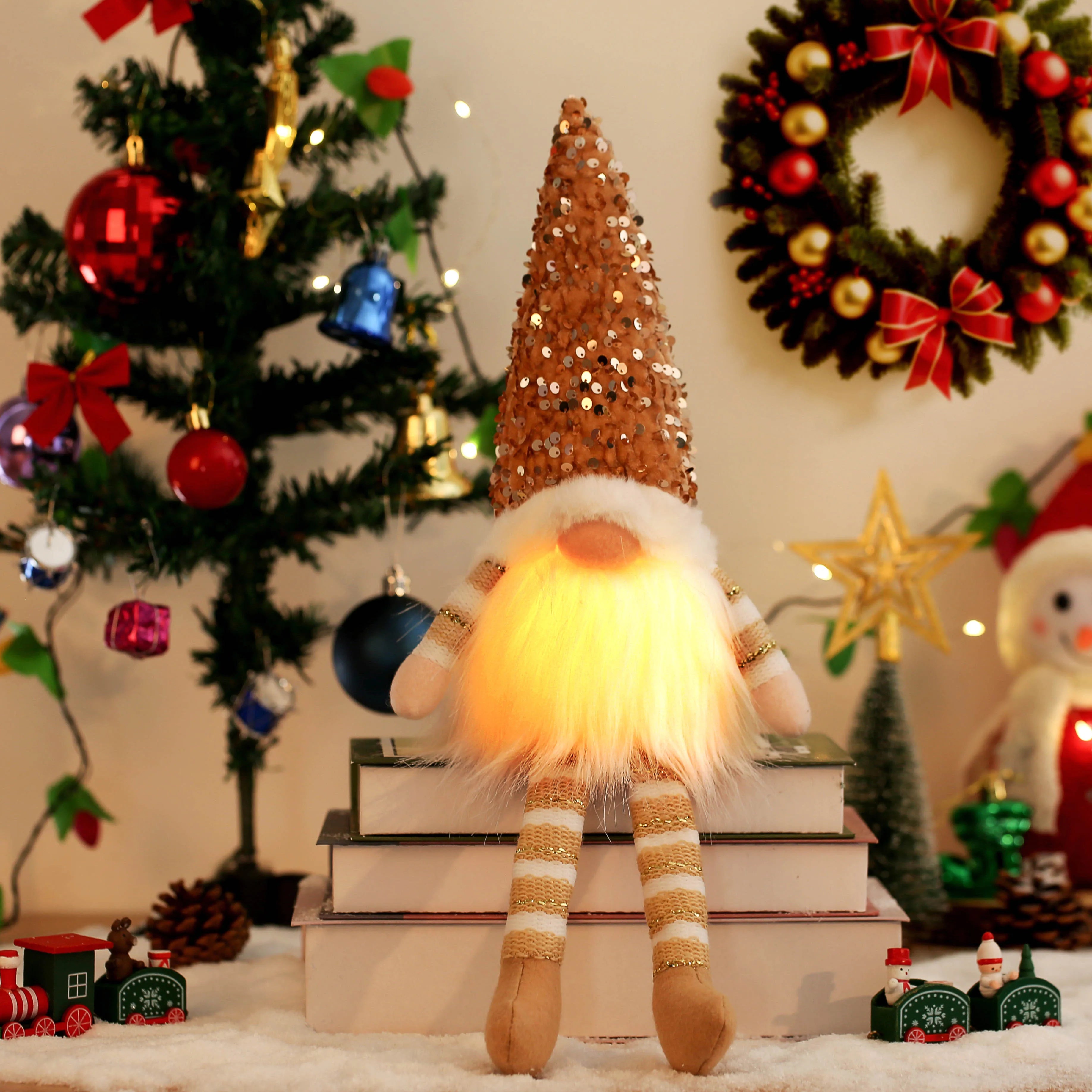 30cm Glowing Gnome Christmas Faceless Doll – LED Light Tree Decoration & Holiday Gift 2025