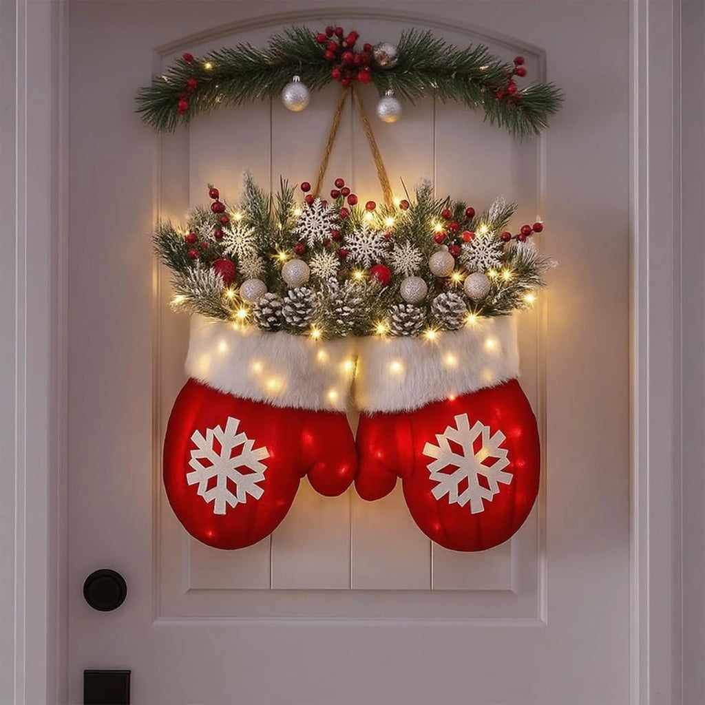 Christmas Glove Wreath – LED Light-Up Garland for Door & Wall | Xmas Party Decoration & New Year 2026 Home Decor
