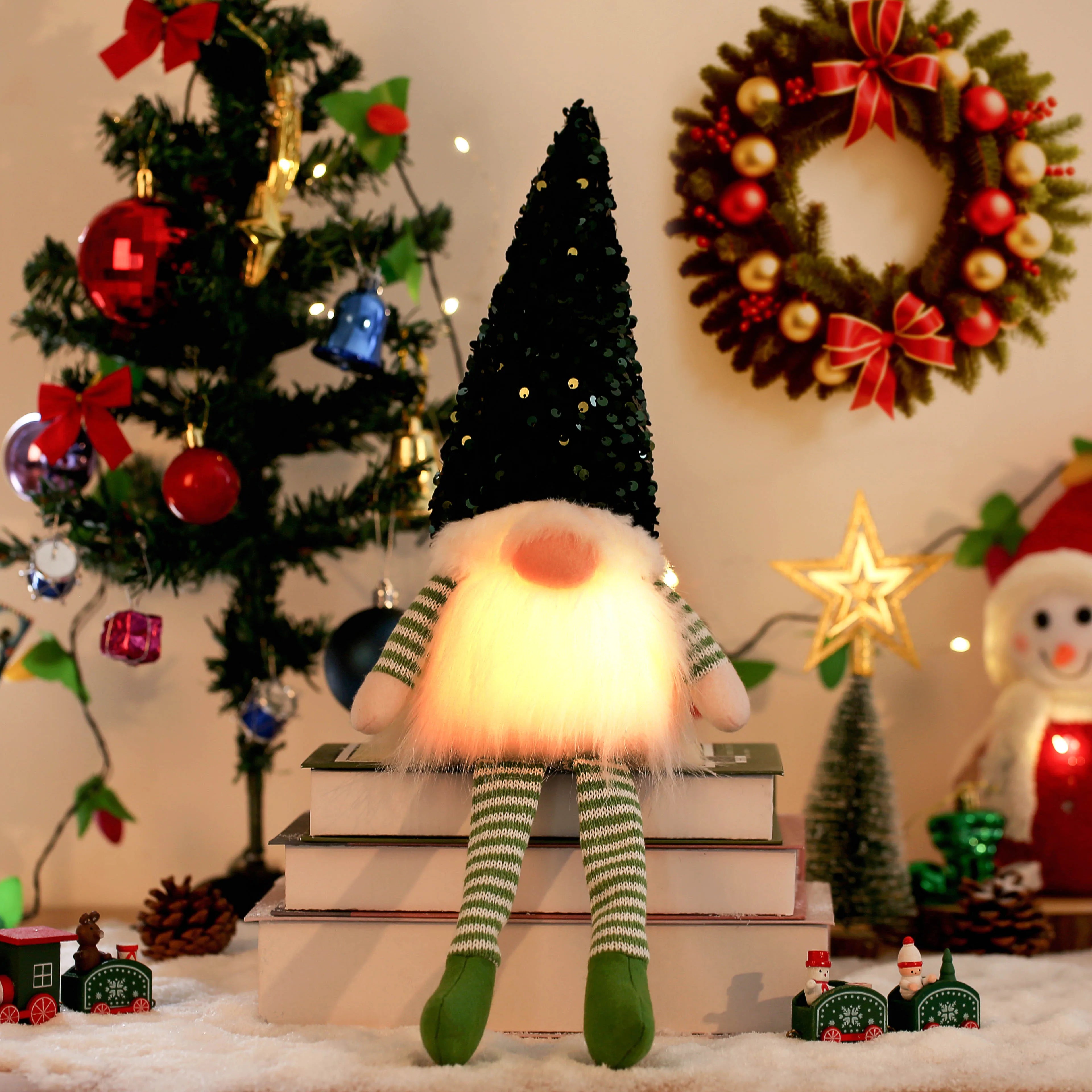 30cm Glowing Gnome Christmas Faceless Doll – LED Light Tree Decoration & Holiday Gift 2025