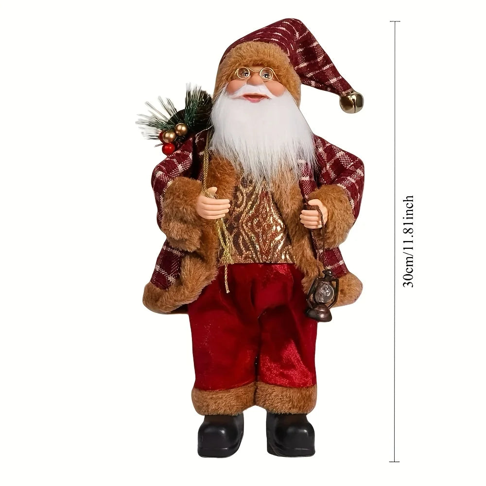 2/1 Set Red & Gold Standing and Sitting Santa Claus Statues – Luxury Christmas Decorations for 2025