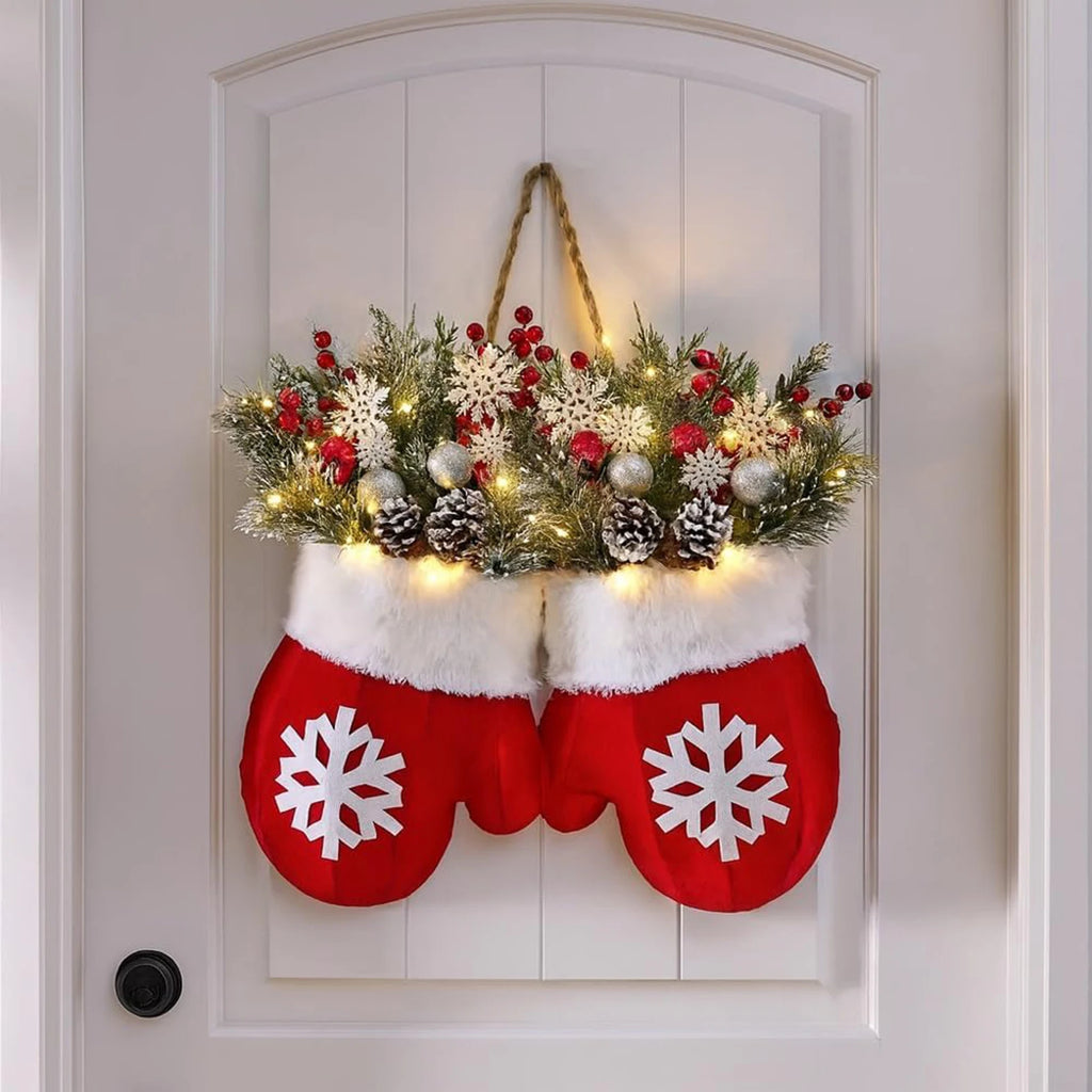 Christmas Glove Wreath – LED Light-Up Garland for Door & Wall | Xmas Party Decoration & New Year 2026 Home Decor