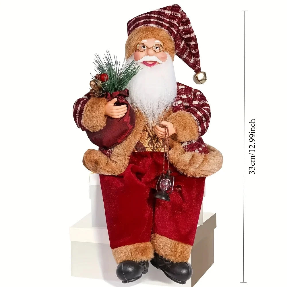2/1 Set Red & Gold Standing and Sitting Santa Claus Statues – Luxury Christmas Decorations for 2025