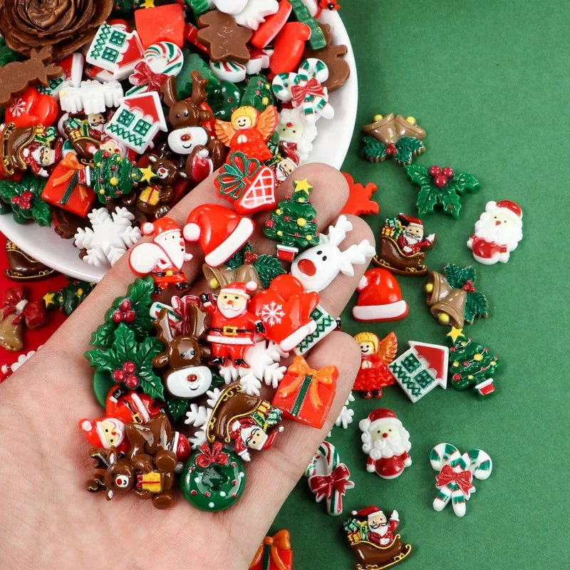 50pcs Resin Christmas Flatbacks – Mixed Santa, Snowman, Snowflake, Holly & Tree Cabochons for DIY Crafts