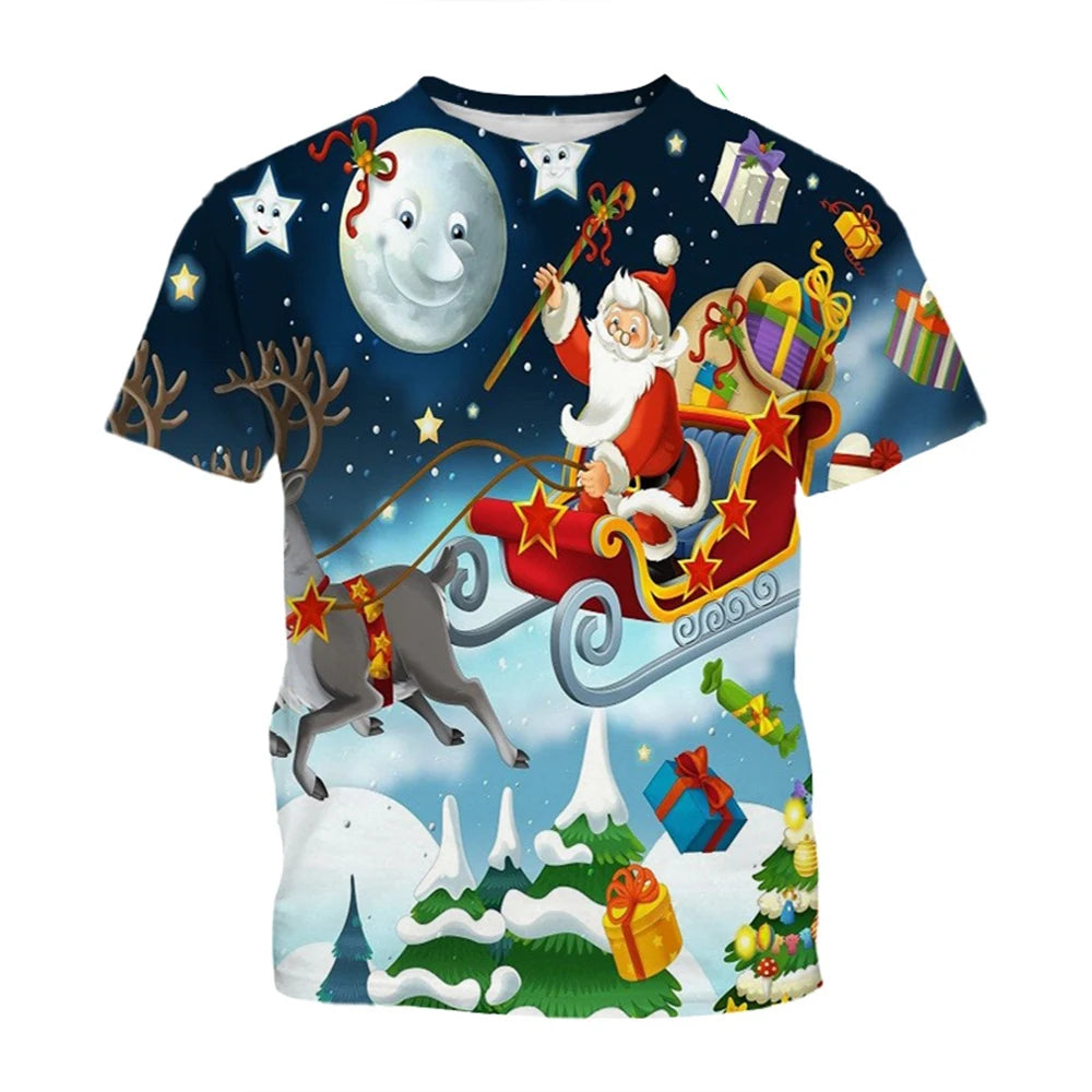 3D Christmas Pattern T-Shirt – Creative Harajuku Style Casual Holiday Top for Men & Women