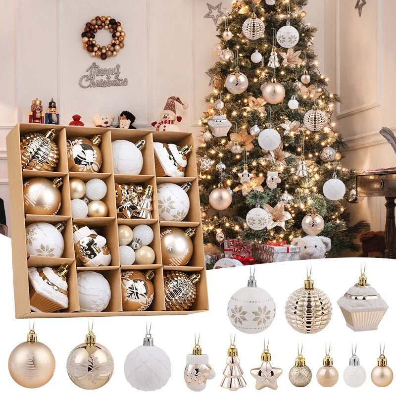 42pcs 6cm Champagne Christmas Balls – Tree Hanging Ornaments | 2025 Xmas Home & New Year 2026 Party Decorations
