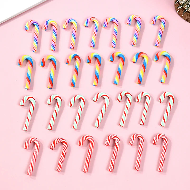10/30/50pcs Mini Candy Cane Christmas Decorations – Red & White Resin Ornaments for DIY Crafts & Home Décor 2025