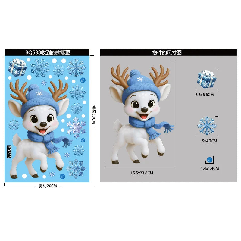Christmas Blue Snowman Window Stickers – Santa, Elk & Snowflake Decals | Merry Christmas 2025 & Happy New Year 2026 Decor