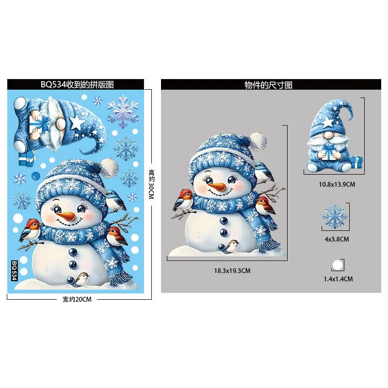 Christmas Blue Snowman Window Stickers – Santa, Elk & Snowflake Decals | Merry Christmas 2025 & Happy New Year 2026 Decor