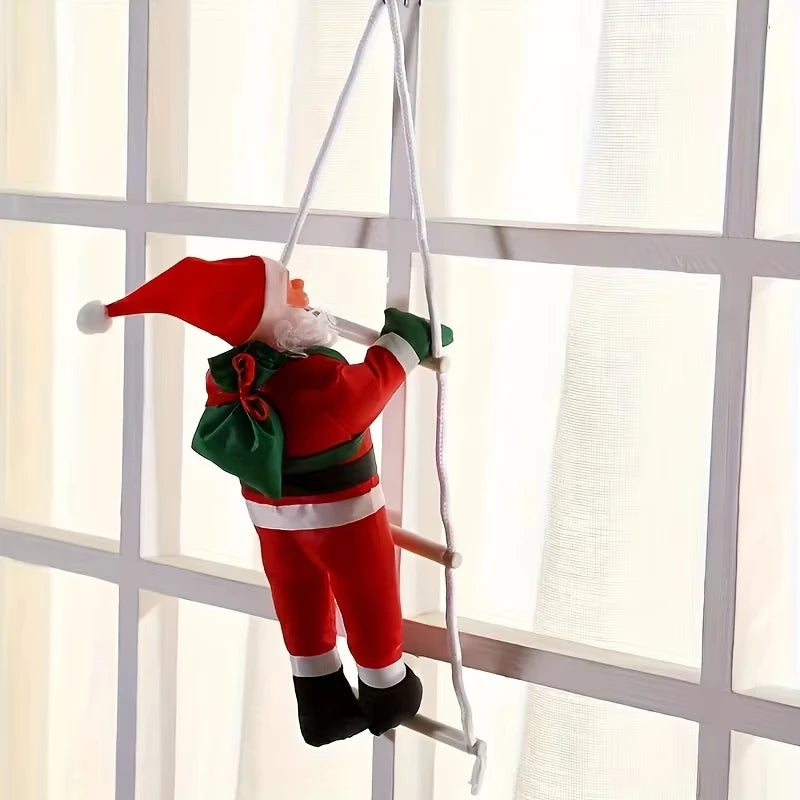 2025 Santa Claus Climbing Ladder Decoration – 25cm Hanging Doll | Xmas Tree, Wall & Window Ornament for Home & New Year
