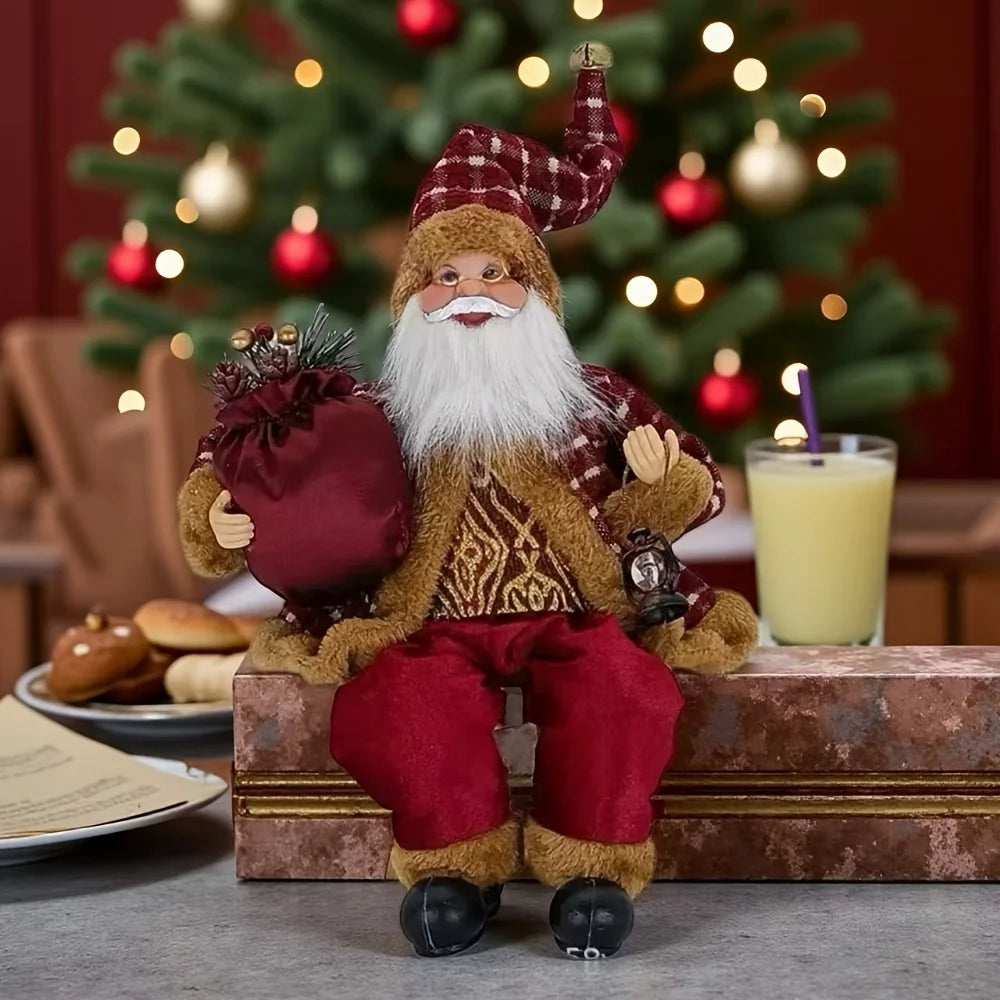 2/1 Set Red & Gold Standing and Sitting Santa Claus Statues – Luxury Christmas Decorations for 2025